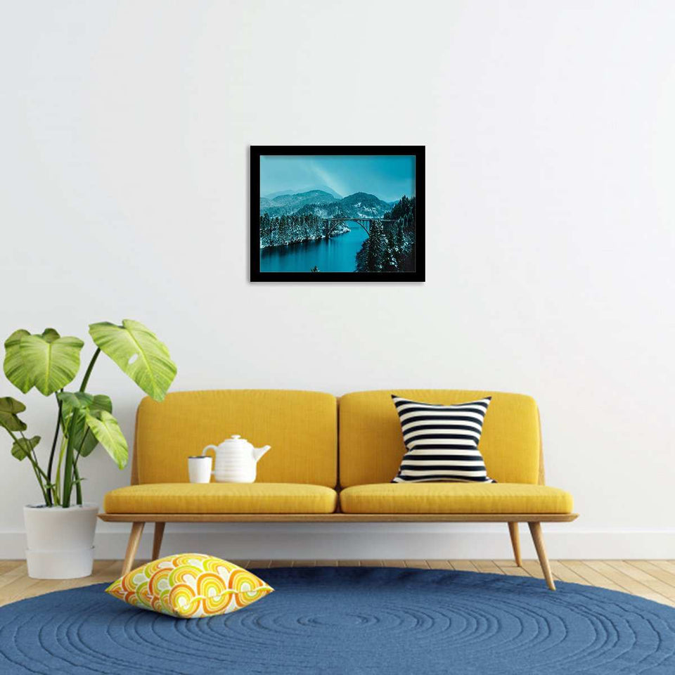 Beautiful Bridge Between Lake In Forest-Forest art, Art print, Plexiglass Cover