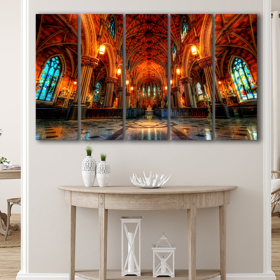 Beautiful Cathedral, Multi Panels, 5 Pieces B, Canvas Prints Wall Art Home Decor,X Large Canvas