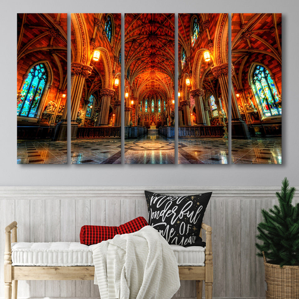 Beautiful Cathedral, Multi Panels, 5 Pieces B, Canvas Prints Wall Art Home Decor,X Large Canvas