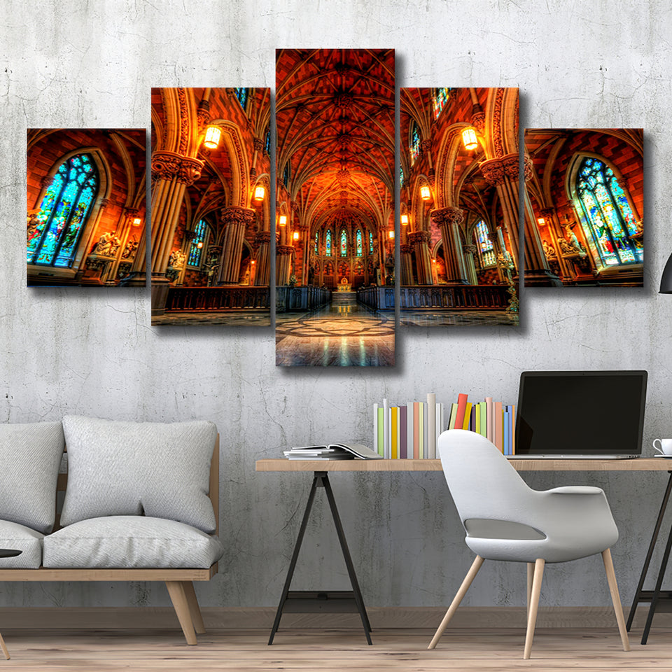 Beautiful Cathedral, Multi Panels, 5 Pieces, Canvas Prints Wall Art Home Decor