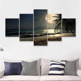 Beautiful Fantasy Tropical Beach Scenery With Milky Way 5 Pieces Canvas Prints Wall Art - Painting Canvas, Multi Panels, Wall Decor