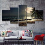 Beautiful Fantasy Tropical Beach Scenery With Milky Way 5 Pieces Canvas Prints Wall Art - Painting Canvas, Multi Panels, Wall Decor