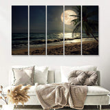 Beautiful Fantasy Tropical Beach Scenery With Milky Way 5 Pieces Canvas Prints Wall Art - Painting Canvas, Multi Panels, Wall Decor