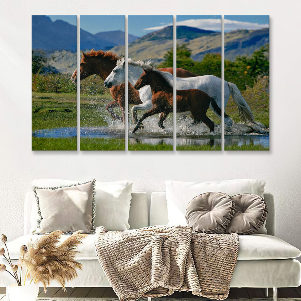 Beautiful Horse In A Mountain View 5 Pieces B Canvas Prints Wall Art - Painting Canvas, Multi Panels,5 Panel, Wall Decor