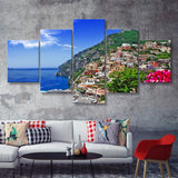 Beautiful Italian coast   Positano 5 Pieces Canvas Prints Wall Art - Painting Canvas, Multi Panels, Wall Decor
