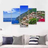 Beautiful Italian coast   Positano 5 Pieces Canvas Prints Wall Art - Painting Canvas, Multi Panels, Wall Decor