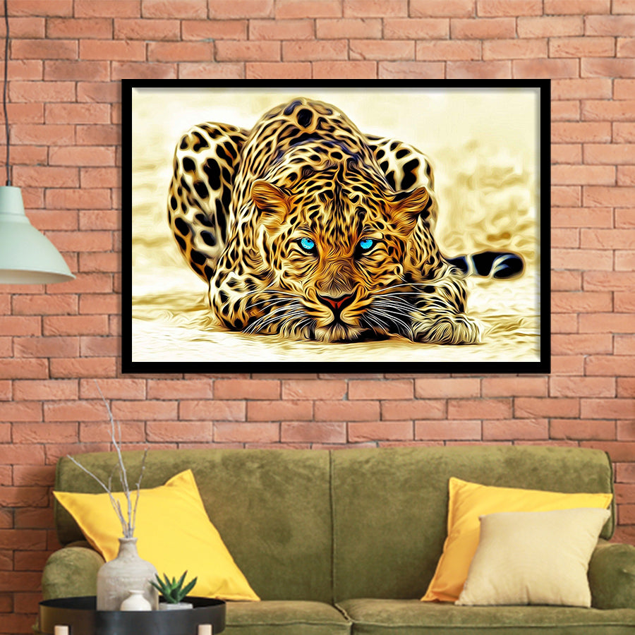 Beautiful Leopard With Blue Eyes Framed Art Prints Wall Decor, Framed Picture, Large Art Prints