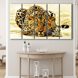 Beautiful Leopard With Blue Eyes, 5 Panel B Canvas Prints Wall Art, Extra Large Canvas Decor