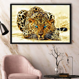 Beautiful Leopard With Blue Eyes Framed Canvas Prints Wall Art, Floating Frame, Large Canvas Home Decor