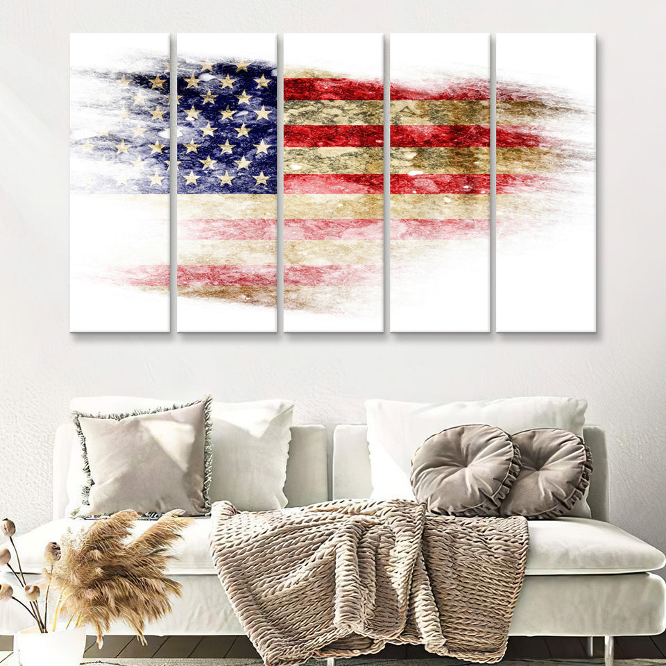 Beautiful Us Flag 5 Pieces B Canvas Prints Wall Art - Painting Canvas, Multi Panels,5 Panel, Wall Decor