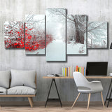 Beautiful Winter Wonderland Snowy Nature 5 Piece Canvas Prints Wall Art Decor, Multi Panels, Mixed Canvas