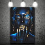 Beautiful Woman Navy Blue And Yellow Ethnic Girl, Canvas Prints Wall Art Home Decor, Ready to Hang