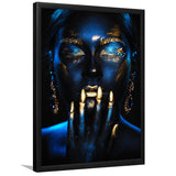 Beautiful Woman Navy Blue And Yellow Ethnic Girl, Framed Art Prints Wall Art Home Decor, Ready to Hang