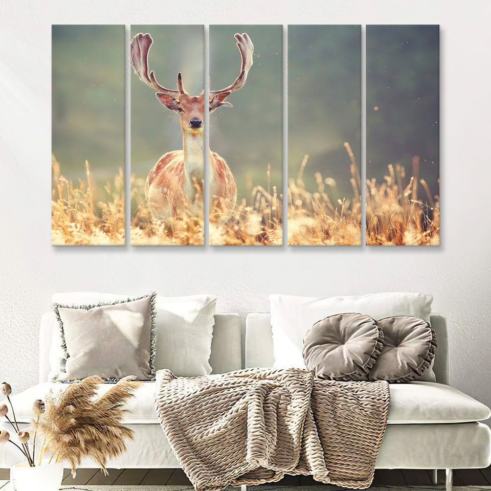 Beautiful Deer In Field 5 Pieces B Canvas Prints Wall Art - Painting Canvas,Wall Decor, Multi Panel,5 Panels