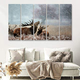 Beautiful Deer In The Snow 5 Pieces B Canvas Prints Wall Art - Painting Canvas,Wall Decor, Multi Panel,5 Panels