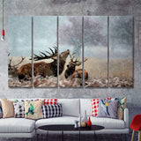 Beautiful Deer In The Snow 5 Pieces B Canvas Prints Wall Art - Painting Canvas,Wall Decor, Multi Panel,5 Panels