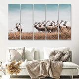Beautiful Herd Of Deer In The Meadow 5 Pieces B Canvas Prints Wall Art - Painting Canvas,Wall Decor, Multi Panel,5 Panels