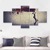 Young Woman With Her Hair Transforming In Bird Feathers 5 Pieces Canvas Prints Wall Art - Painting Canvas, Multi Panels, Wall Decor