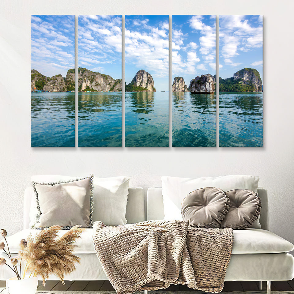 Beautiful scenery at Halong Bay North Vietnam 5 Pieces Canvas Prints Wall Art - Painting Canvas, Multi Panels, Wall Decor