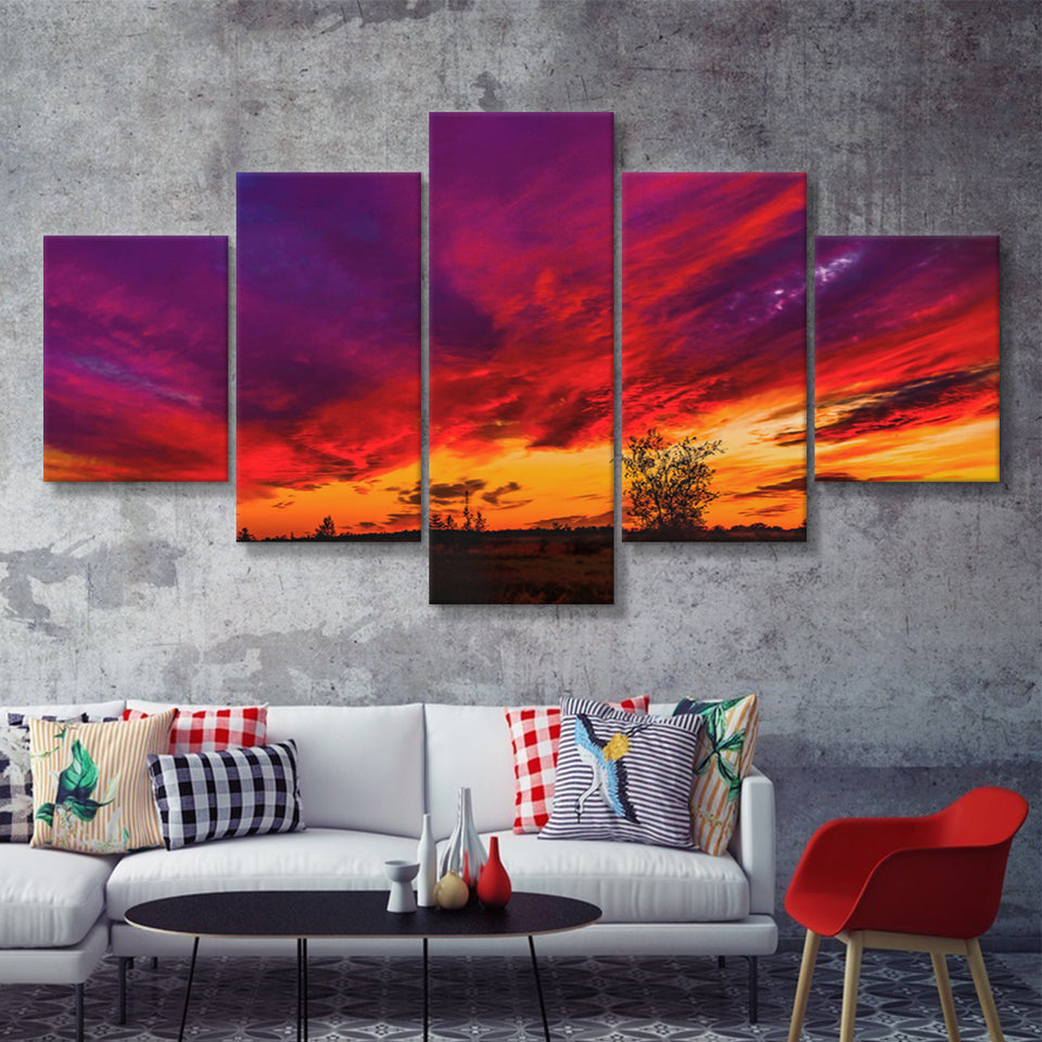 Beautiful Sunset 5 Piece Multi Panels Canvas Prints Wall Art - Painting Canvas,Wall Decor