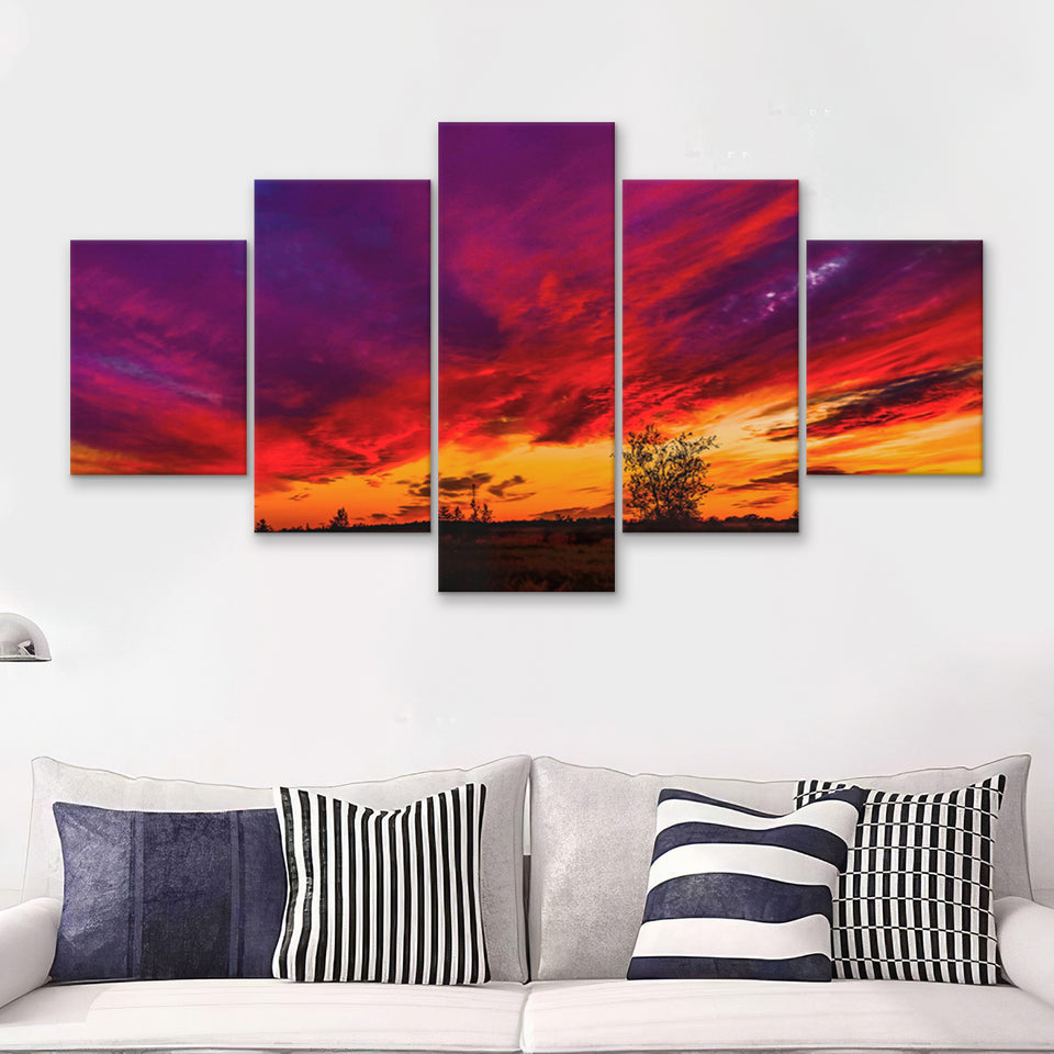 Beautiful Sunset 5 Piece Multi Panels Canvas Prints Wall Art - Painting Canvas,Wall Decor