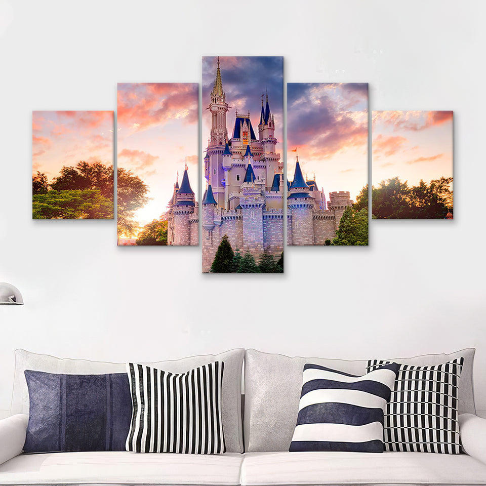Beautiful World Cinderella Castle 5 Pieces Canvas Prints Wall Art - Painting Canvas,Wall Decor, Multi Panel,5 Panels