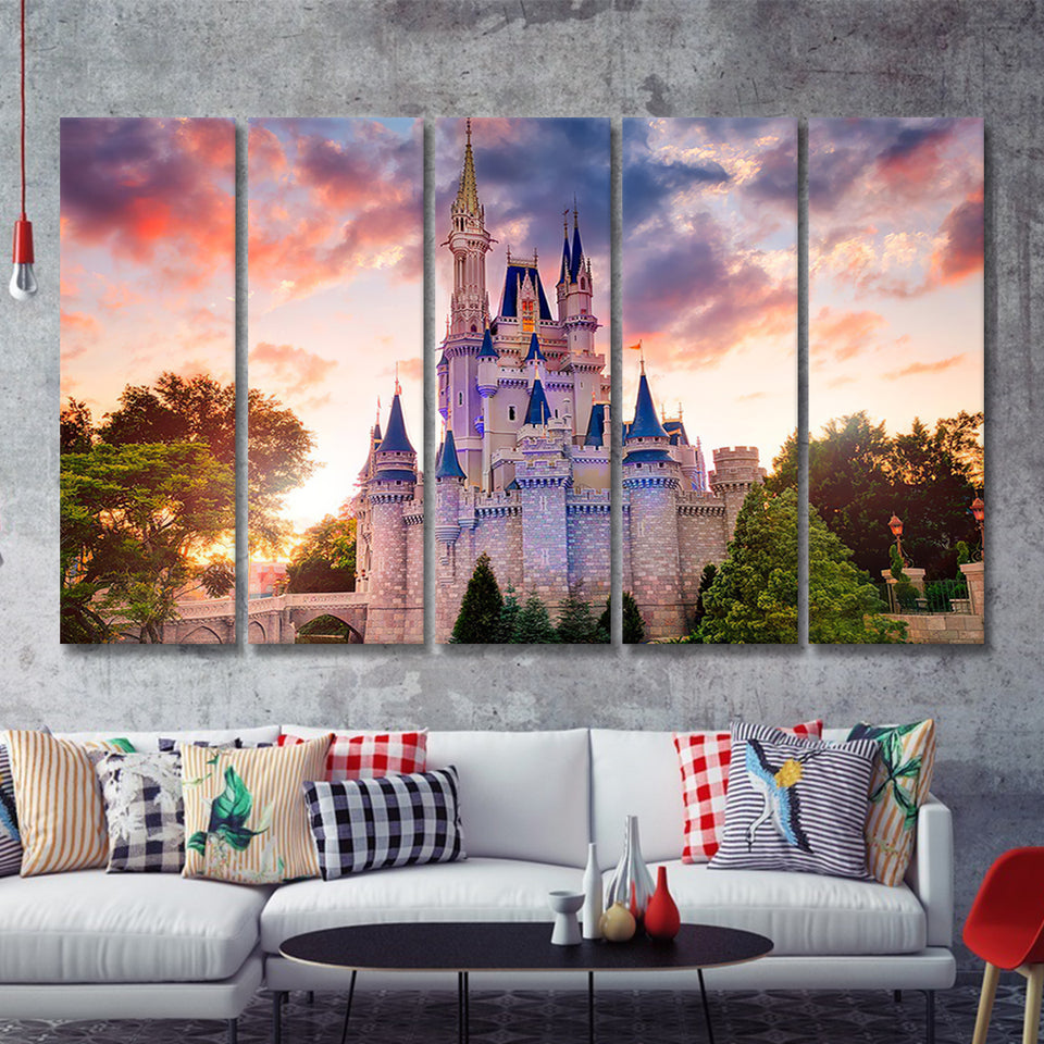 Beautiful World Cinderella Castle 5 Pieces B Canvas Prints Wall Art - Painting Canvas,Wall Decor, Multi Panel,5 Panels