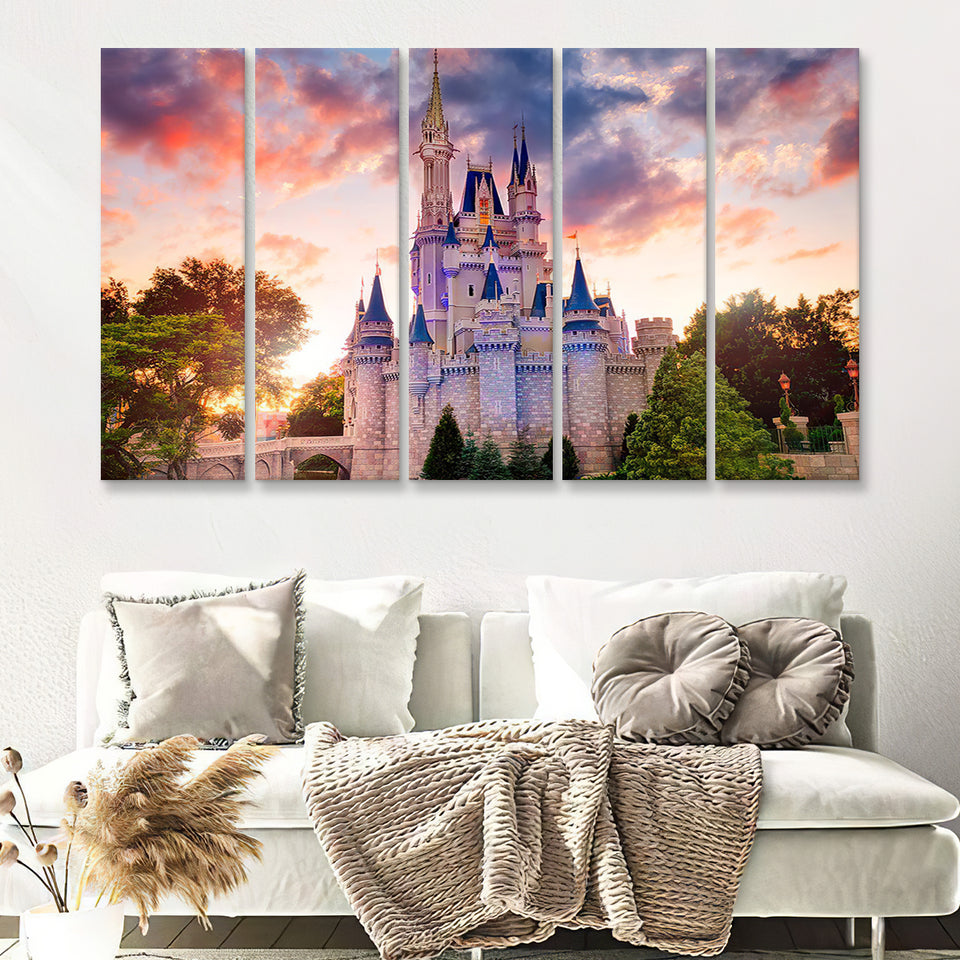 Beautiful World Cinderella Castle 5 Pieces B Canvas Prints Wall Art - Painting Canvas,Wall Decor, Multi Panel,5 Panels