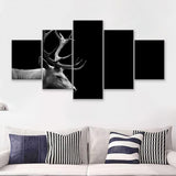 Beautifull Deer Head Black And White Hunting Decor 5 Pieces Canvas Prints Wall Art - Painting Canvas,Multi Panel,5 Panels