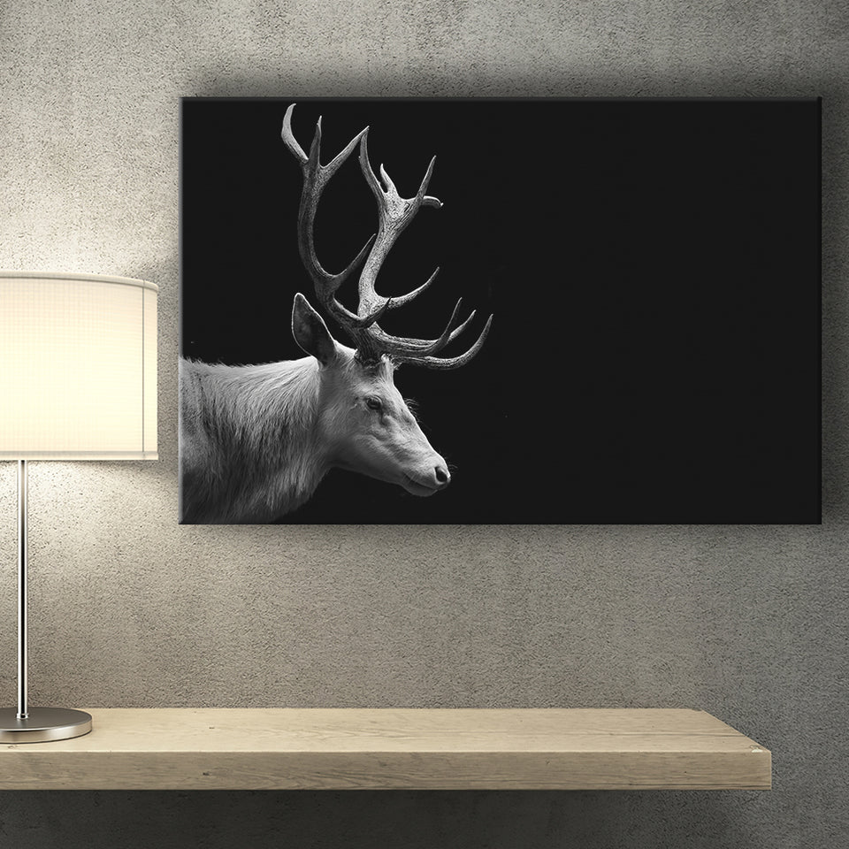 Beautifull Deer Head Black And White Hunting Decor Canvas Prints Wall Art - Painting Canvas,Wall Decor, Painting Prints,For Sale