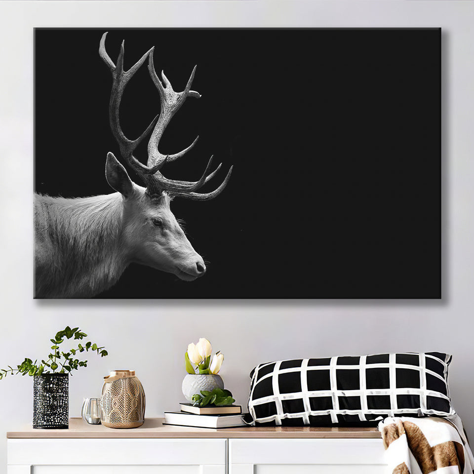 Beautifull Deer Head Black And White Hunting Decor Canvas Prints Wall Art - Painting Canvas,Wall Decor, Painting Prints,For Sale