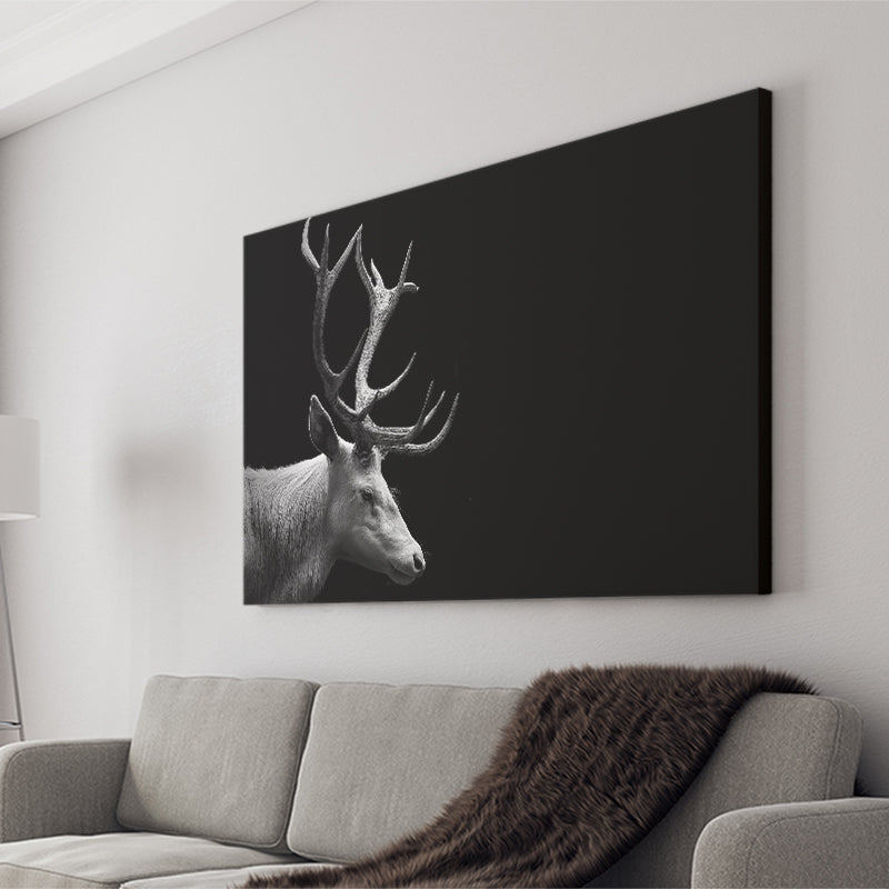 Beautifull Deer Head Black And White Hunting Decor Canvas Prints Wall Art - Painting Canvas,Wall Decor, Painting Prints,For Sale