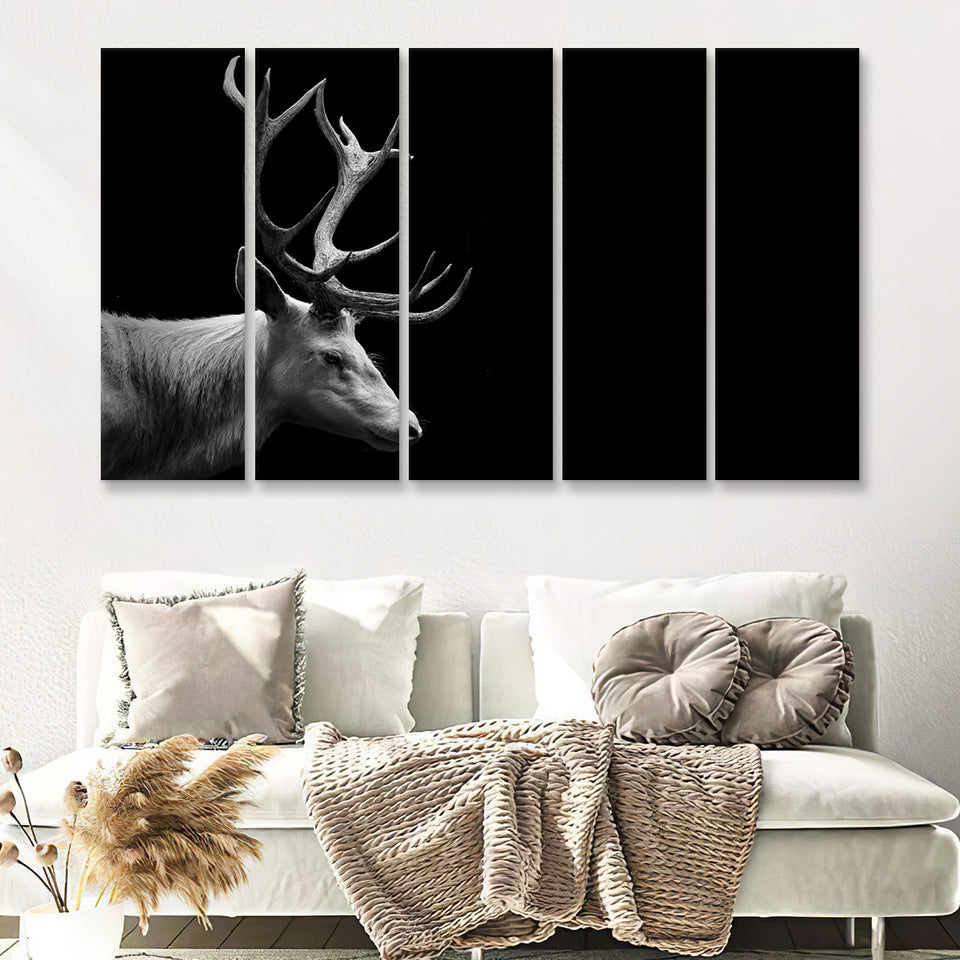 Beautifull Deer Head Black And White Hunting Decor 5 Pieces B Canvas Prints Wall Art - Painting Canvas,Wall Decor, Multi Panel,5 Panels