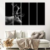 Beautifull Deer Head Black And White Hunting Decor 5 Pieces B Canvas Prints Wall Art - Painting Canvas,Wall Decor, Multi Panel,5 Panels