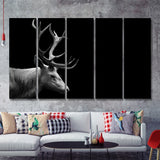 Beautifull Deer Head Black And White Hunting Decor 5 Pieces B Canvas Prints Wall Art - Painting Canvas,Wall Decor, Multi Panel,5 Panels
