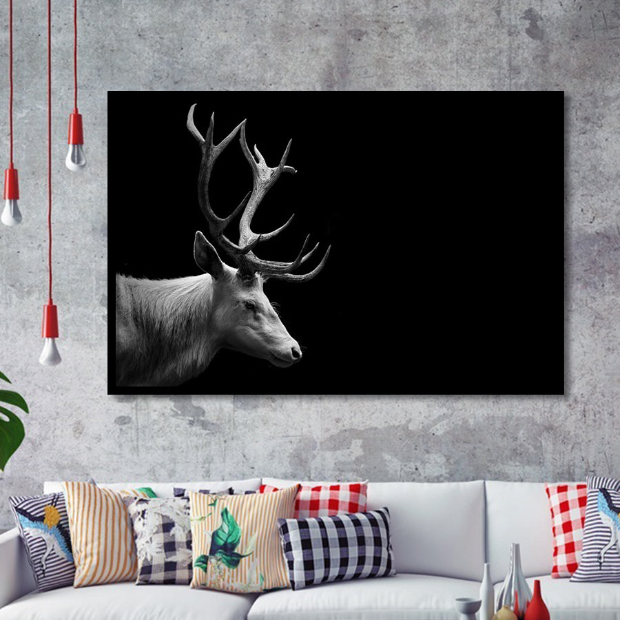 Beautifull Deer Head Black And White Hunting Decor Framed Art Prints Wall Decor - Painting Prints,Wall Art, Framed Picture,For Sale