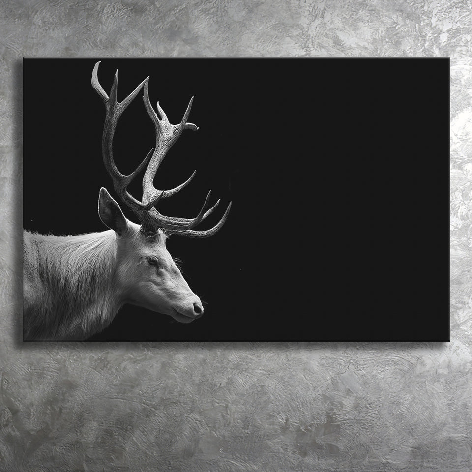 Beautifull Deer Head Black And White Hunting Decor Canvas Prints Wall Art - Painting Canvas,Wall Decor, Painting Prints,For Sale