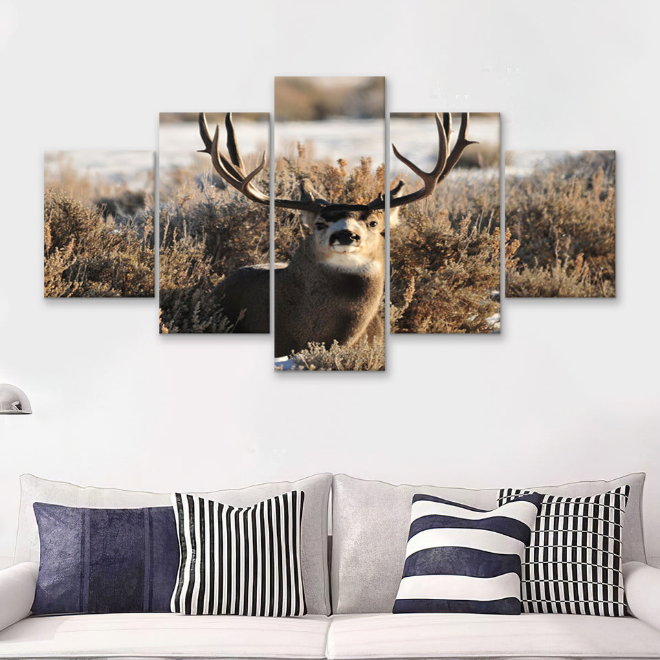 Beautifull Deer Portrait 5 Pieces Canvas Prints Wall Art - Painting Canvas,Wall Decor, Multi Panel,5 Panels