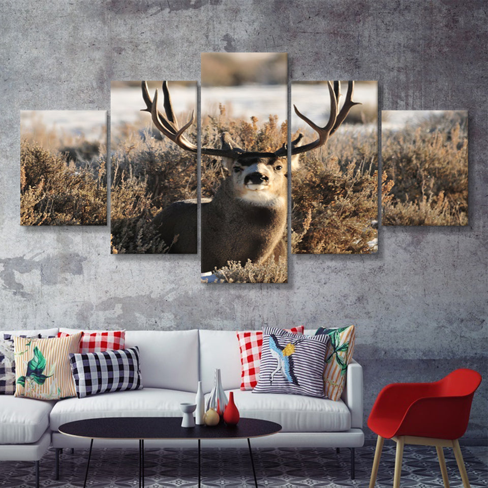 Beautifull Deer Portrait 5 Pieces Canvas Prints Wall Art - Painting Canvas,Wall Decor, Multi Panel,5 Panels