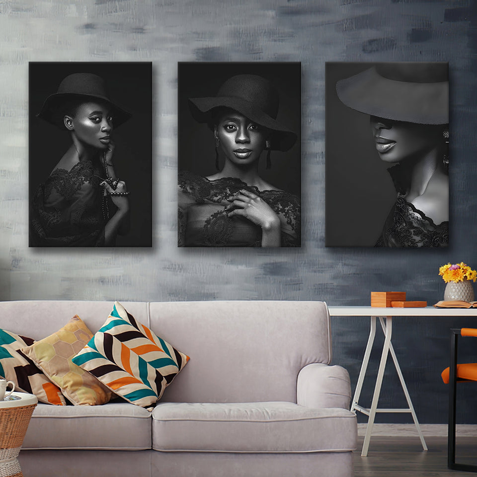 Beauty Black Women Canvas Set of 3 Piece Canvas Prints Wall Art Decor