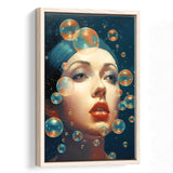 Beauty Face And Bubbles Framed Canvas Prints Wall Art, Floating Frame, Large Canvas Home Decor