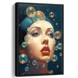 Beauty Face And Bubbles Framed Canvas Prints Wall Art, Floating Frame, Large Canvas Home Decor