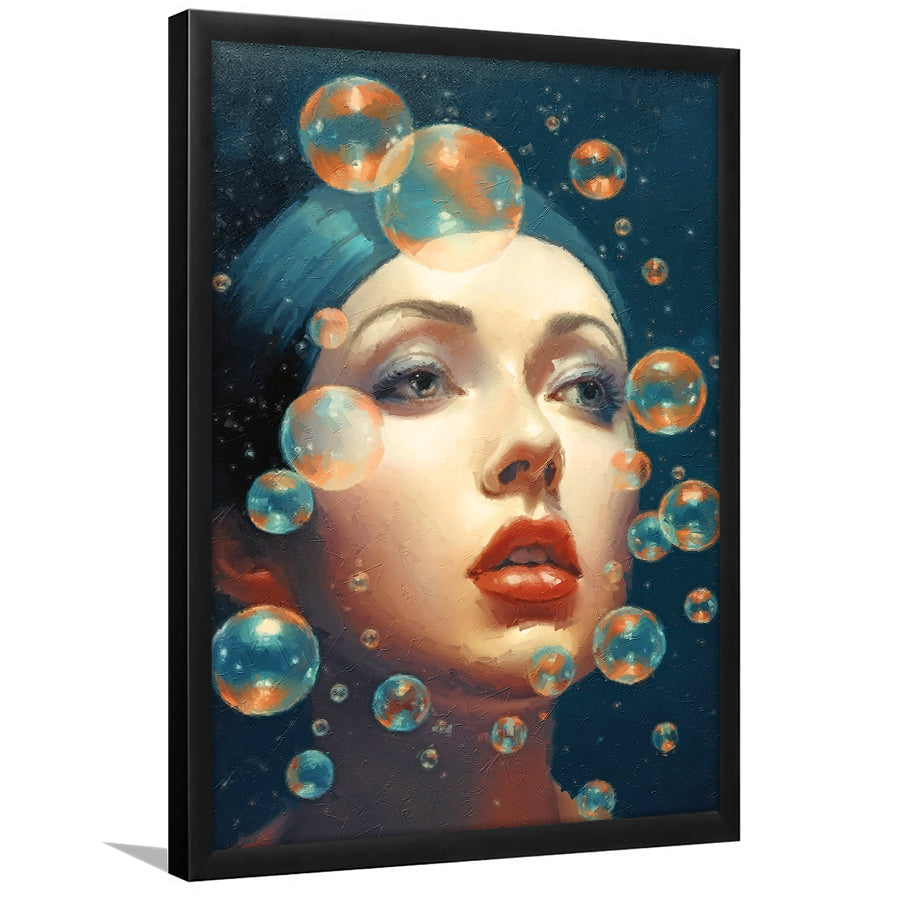 Beauty Face And Bubbles Framed Art Prints Wall Decor, Framed Picture, Large Picture