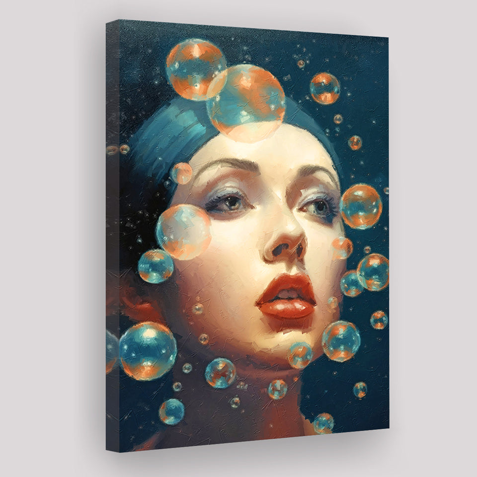 Beauty Face And Bubbles Canvas Prints Wall Art, Home Living Room Decor, Large Canvas