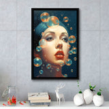 Beauty Face And Bubbles Framed Canvas Prints Wall Art, Floating Frame, Large Canvas Home Decor