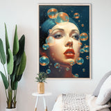 Beauty Face And Bubbles Framed Canvas Prints Wall Art, Floating Frame, Large Canvas Home Decor