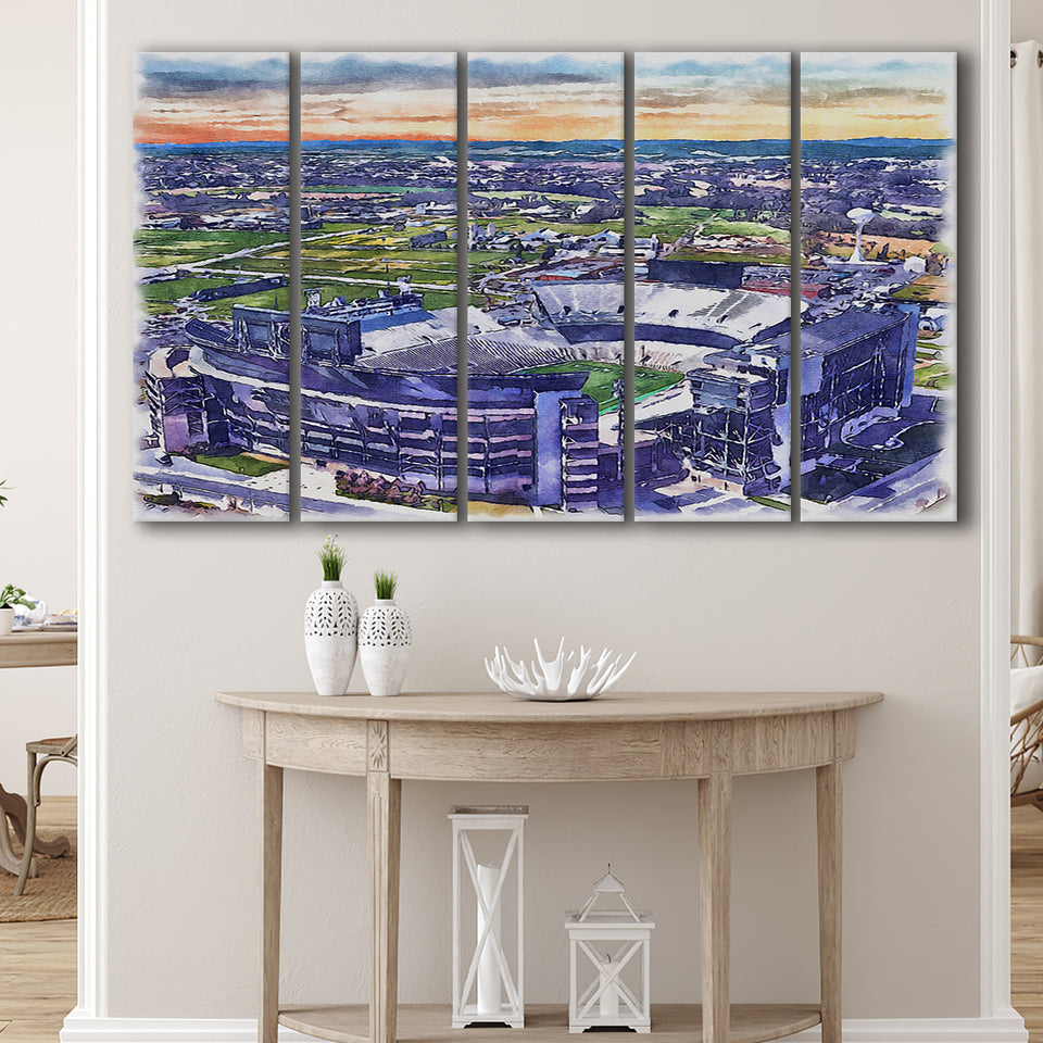 Beaver Stadium Pennsylvania State Football Stadium Watercolor, 5 Pieces B, Multi Panel Canvas Prints Wall Art Decor