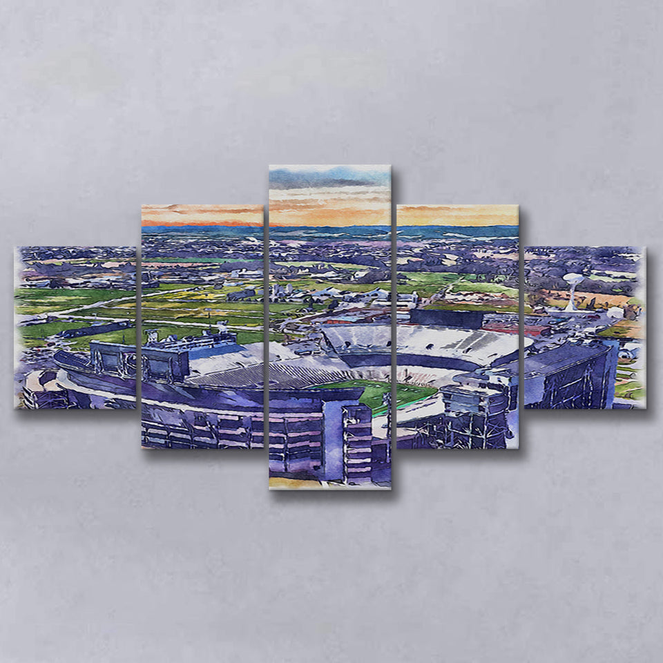 Beaver Stadium Pennsylvania State Football Stadium Watercolor, 5 Pieces, Multi Panel Canvas Prints Wall Art Decor