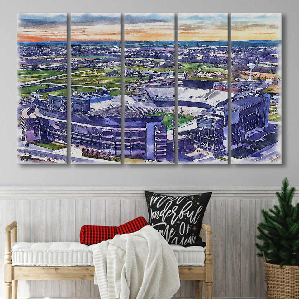 Beaver Stadium Pennsylvania State Football Stadium Watercolor, 5 Pieces B, Multi Panel Canvas Prints Wall Art Decor