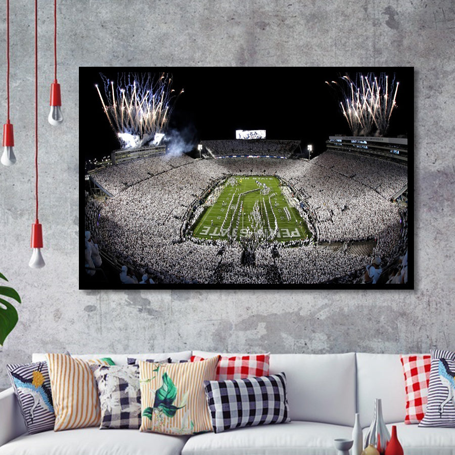 Beaver Stadium Fireworks, Stadium Canvas, Sport Art, Gift for him, Framed Art Prints Wall Art Decor, Framed Picture